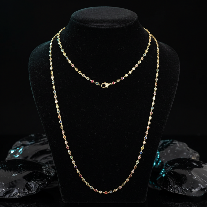 Bold Multi-Sapphire Diamond Necklace in 14K Yellow Gold