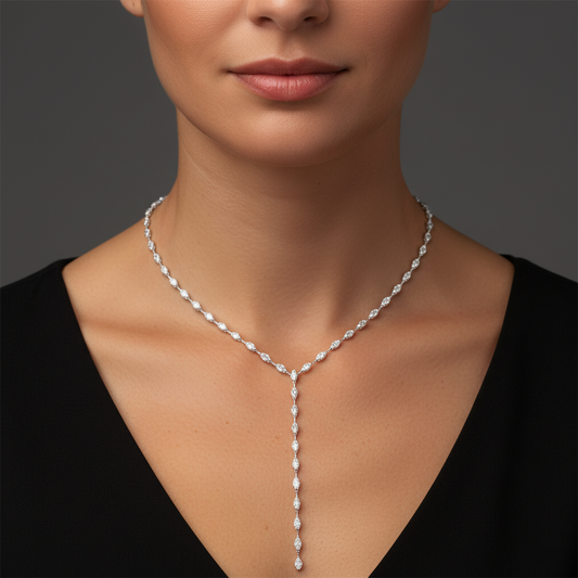 Moon Lariat Diamond Necklace in 18K White Gold