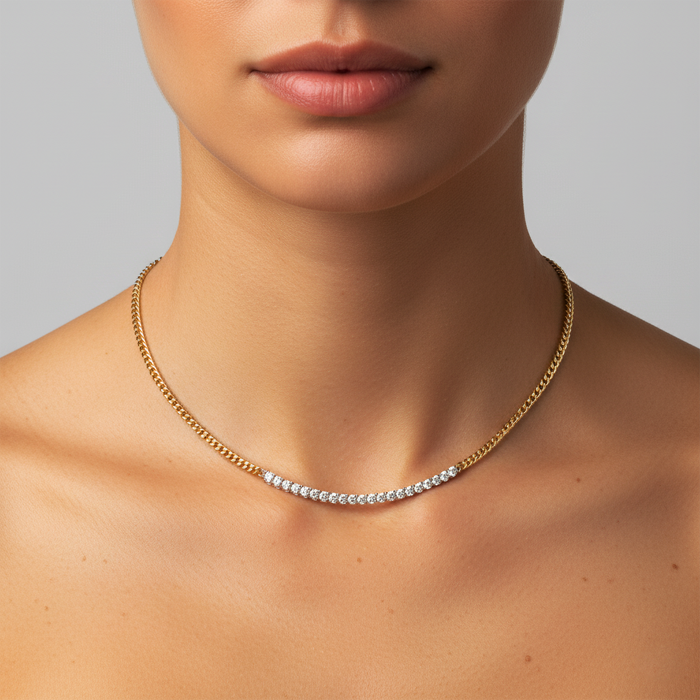 Cuban Diamond Bar Chain Necklace in 14K Yellow Gold