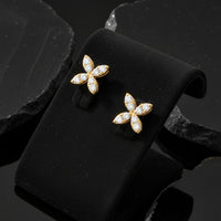 Floral Marquise Diamond Stud Earrings in 14K Yellow Gold