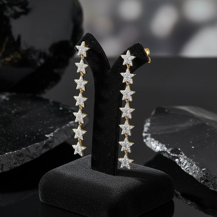 154 Diamond 14K (or 18k upon request) Yellow Gold Cascade Diamond Drop Earrings