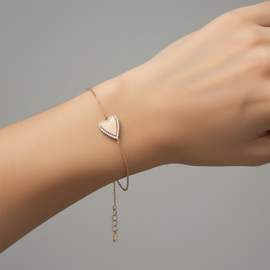 Diamond Heart Charm Chain Bracelet in 14K Gold