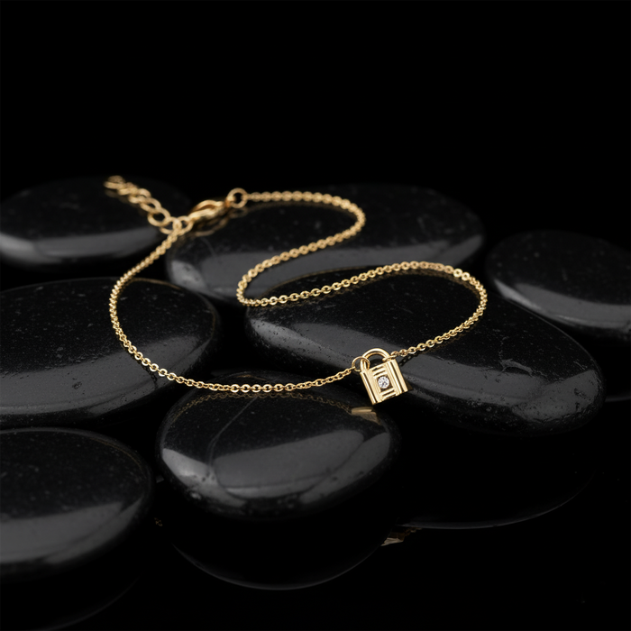 Mini Lock Diamond Bracelet in 14K Yellow Gold