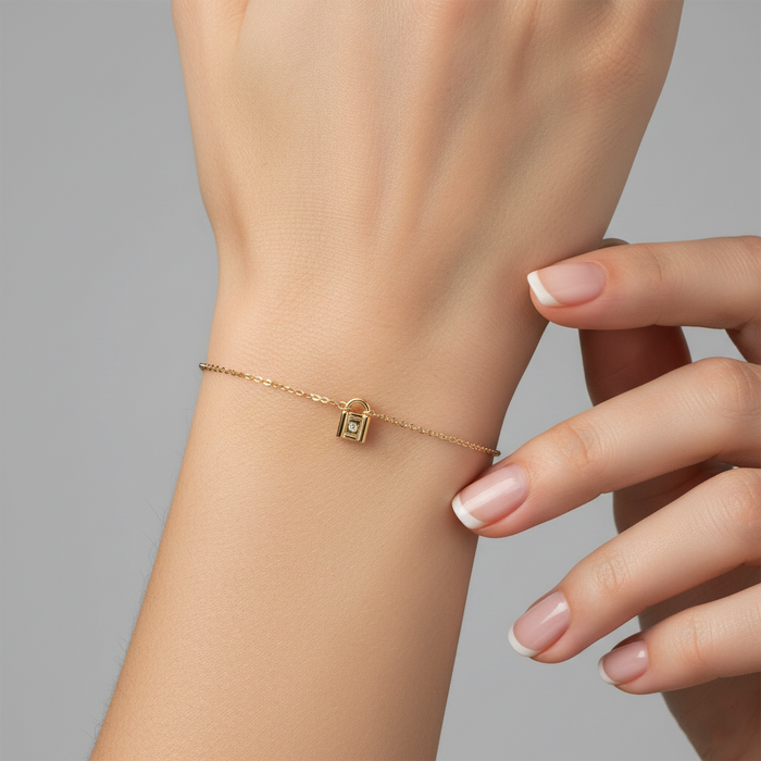 Mini Lock Diamond Bracelet in 14K Yellow Gold
