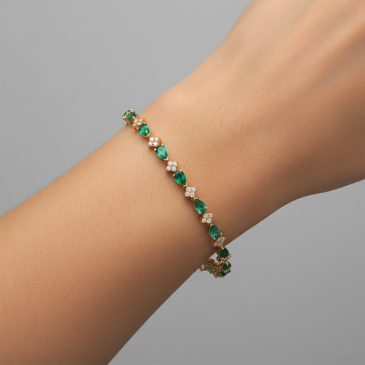 Aurora Emerald Diamond Tennis Bracelet in 14K Yellow Gold