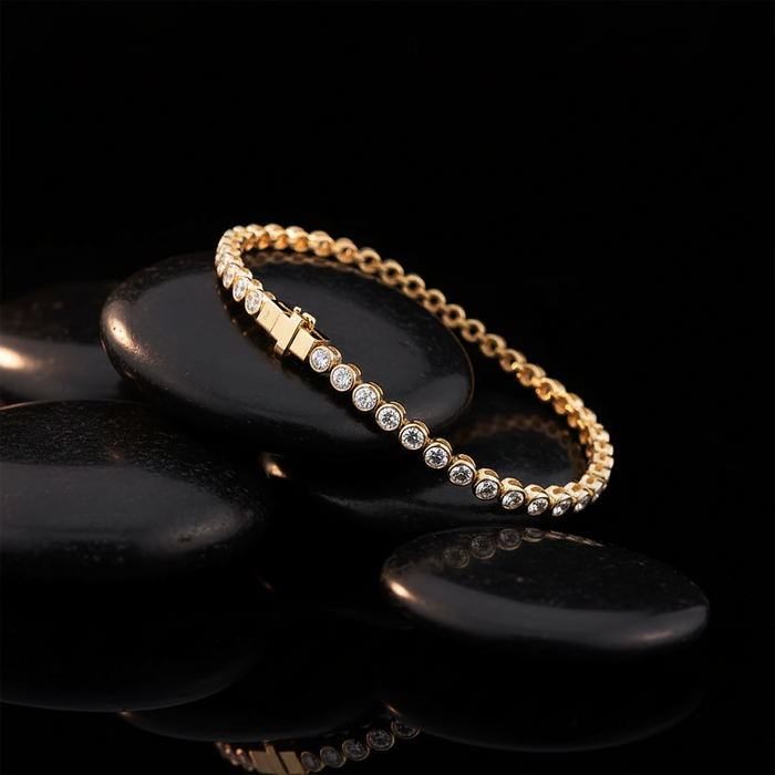 Celestial Curve Diamond Dot Tennis Bracelet in 14K Yellow Gold