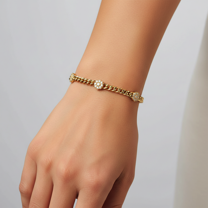 Golden Garden Flower Cluster Link Bracelet in 14K Gold