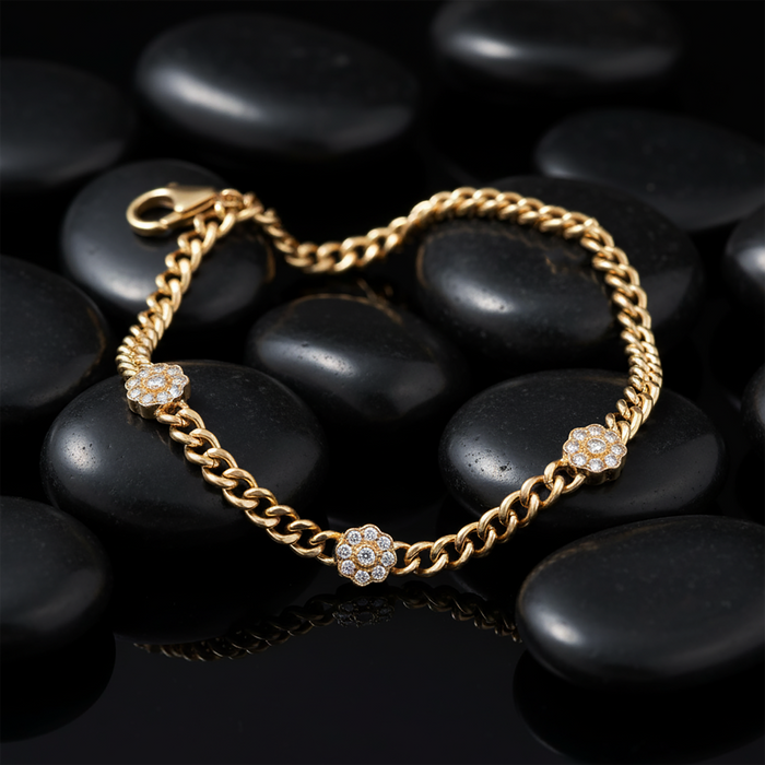 Golden Garden Flower Cluster Link Bracelet in 14K Gold