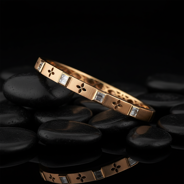 Golden Bloom Baguette Diamond Floral Bracelet in 14K Yellow Gold