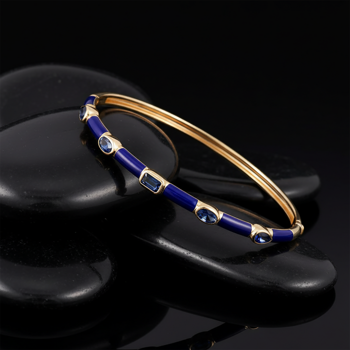 Royal Radiance Enamel Blue Topaz Bracelet in 14K Yellow Gold