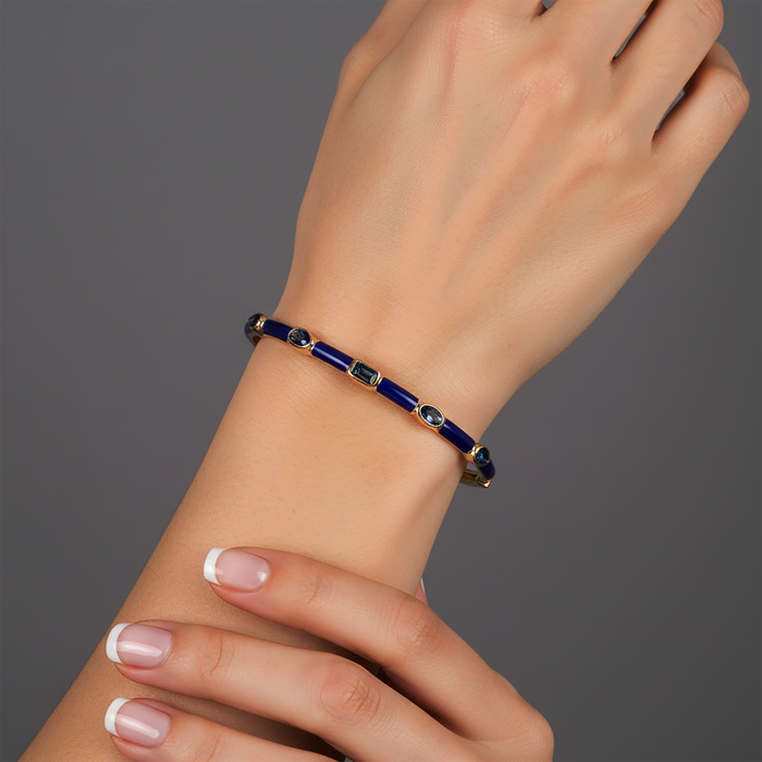 Royal Radiance Enamel Blue Topaz Bracelet in 14K Yellow Gold
