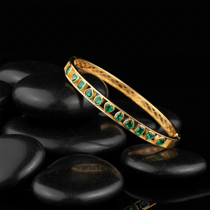 Brilliant Gemstones Bangle Bracelet in 14K Yellow Gold