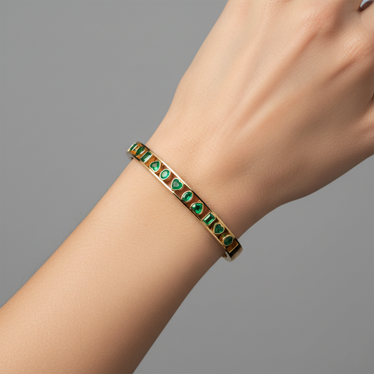 Brilliant Gemstones Bangle Bracelet in 14K Yellow Gold