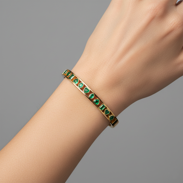 Brilliant Gemstones Bangle Bracelet in 14K Yellow Gold