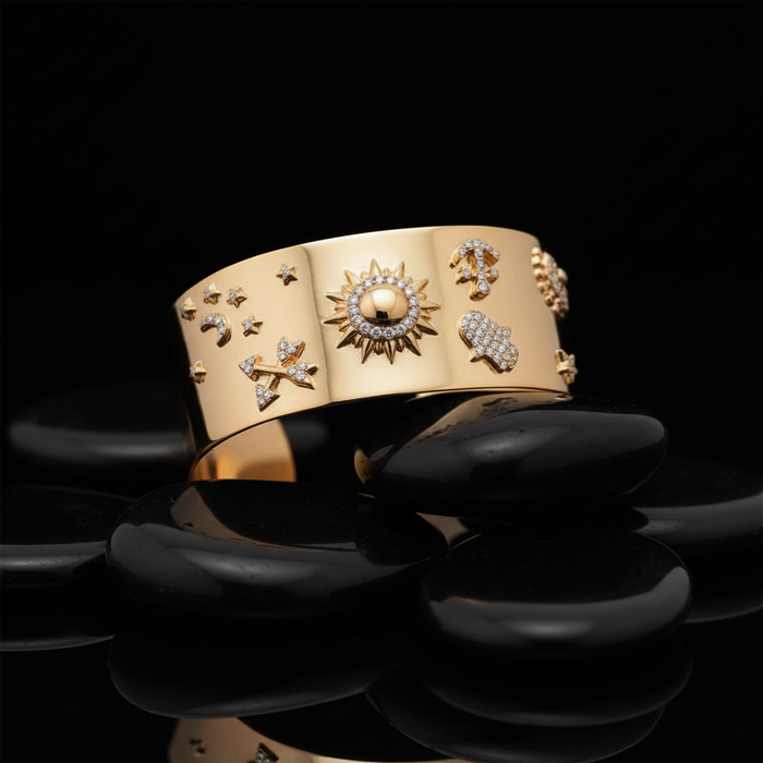 Solar Talisman Celestial Cuff Bracelet in 14K Yellow Gold