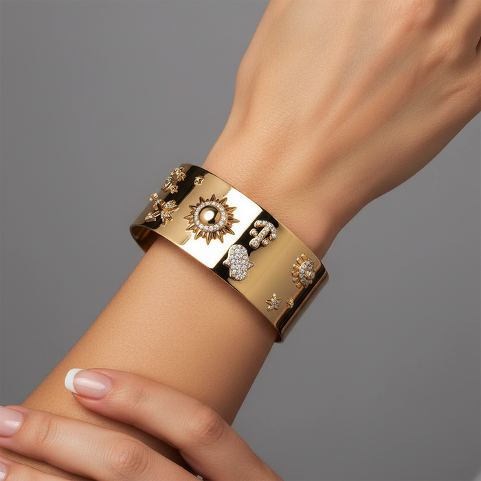Solar Talisman Celestial Cuff Bracelet in 14K Yellow Gold