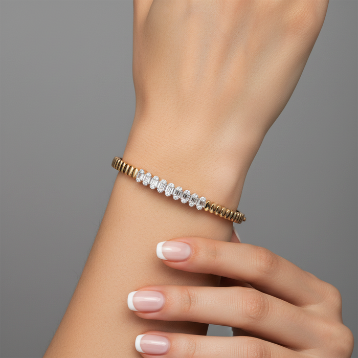 Opulent Line Diamond Accent Ridge Bracelet in 14K Yellow Gold