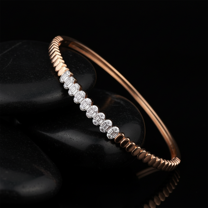Opulent Line Diamond Accent Ridge Bracelet in 14K Yellow Gold