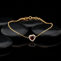 Scarlet Love Heart Shaped Gemstone Charm Bracelet in 14K Gold