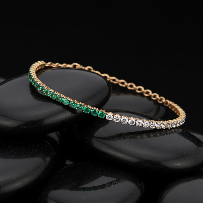 Chrysoprase Diamond Tennis Bracelet in 14K Yellow Gold