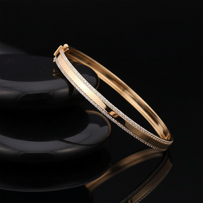 Gleam Line Double Row Diamond Illusion Bracelet in 14K Gold