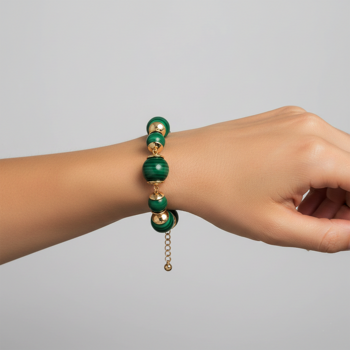 Nature’S Rhythm Malachite Round Bead Bracelet in 14K Gold