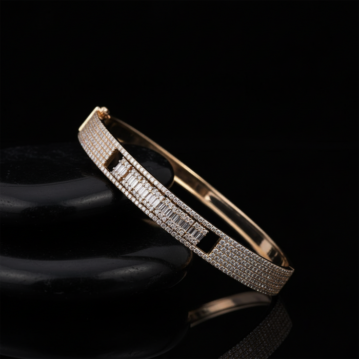 Boho Vintage Diamond Bangle Bracelet in 14K Yellow Gold