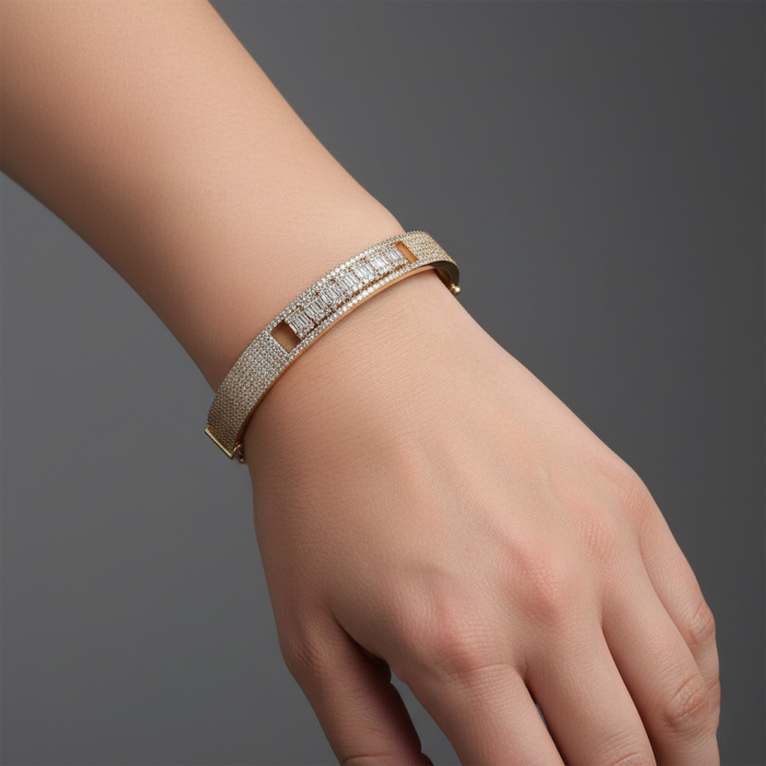 Boho Vintage Diamond Bangle Bracelet in 14K Yellow Gold