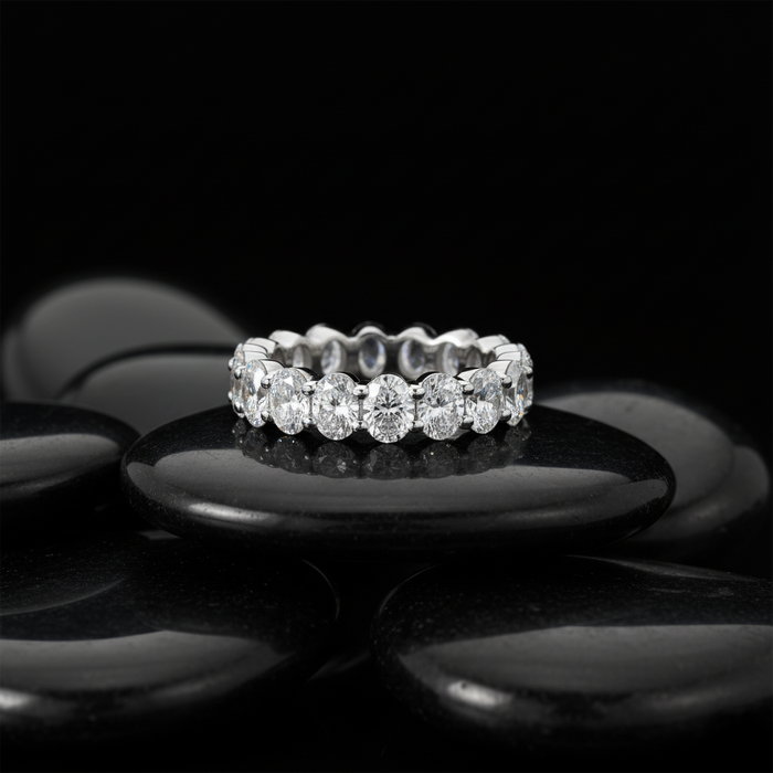 Oval Diamonds 14K White Gold Accent Eternity Band Ring