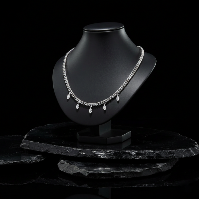 Fancy Emerald Diamond Necklace in 14K White Gold