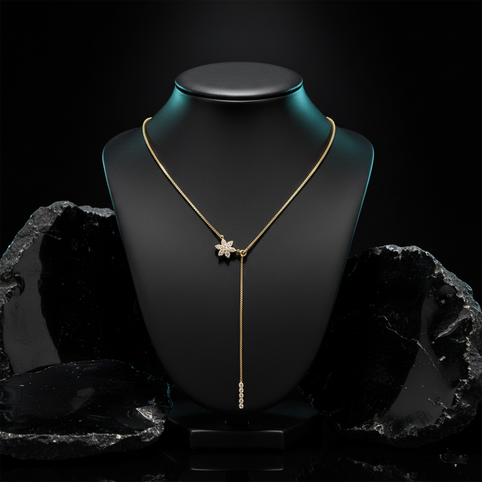 Inch Flower Shape Diamond Necklace in 14K Yellow Gold