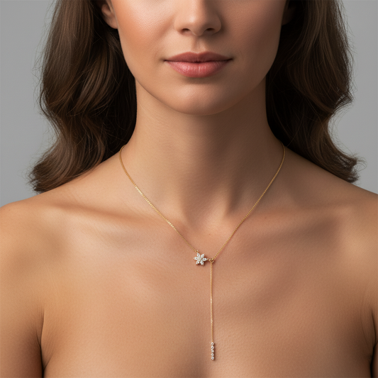 Inch Flower Shape Diamond Necklace in 14K Yellow Gold