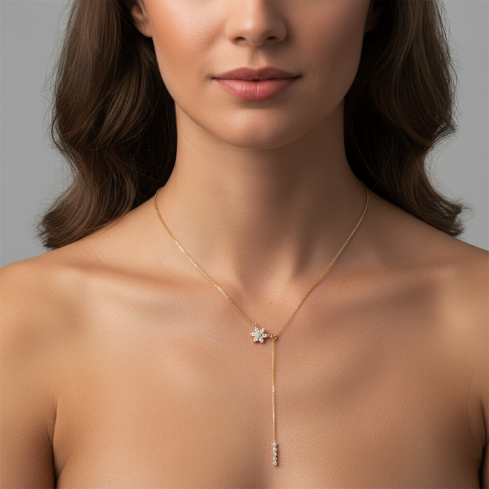 Inch Flower Shape Diamond Necklace in 14K Yellow Gold
