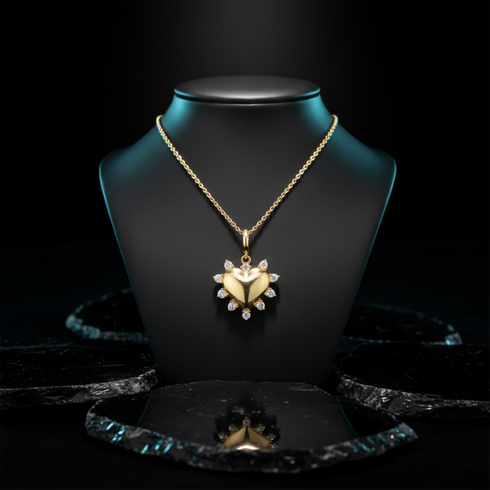 Heart Cut Diamond Pendant Necklace in 14K Yellow Gold