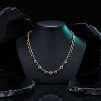 Gemstone Emerald 14K (or 18k upon request) Yellow Gold Diamond Link Necklace