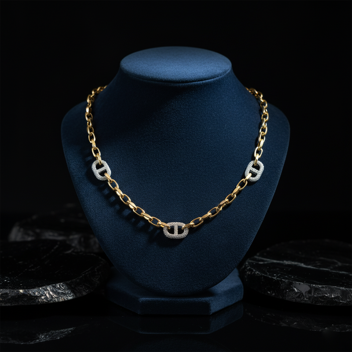 Vintage Glamorous 14K (or 18k upon request) Yellow Gold Diamond Link Necklace