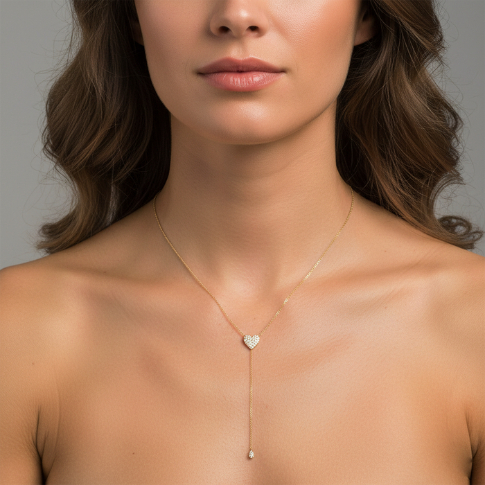 Diamond Heart Lariat Necklace in 14K Yellow Gold