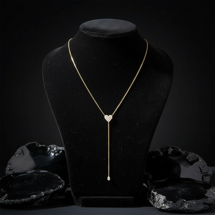 Diamond Heart Lariat Necklace in 14K Yellow Gold