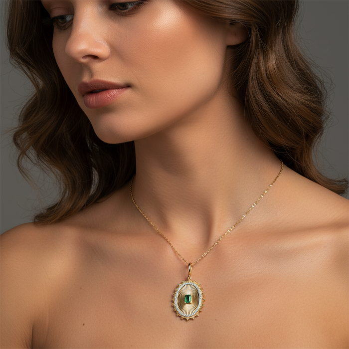 Emerald Glide Diamond Pendant Necklace in 14K Yellow Gold