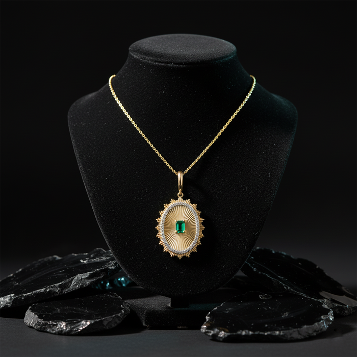 Emerald Glide Diamond Pendant Necklace in 14K Yellow Gold