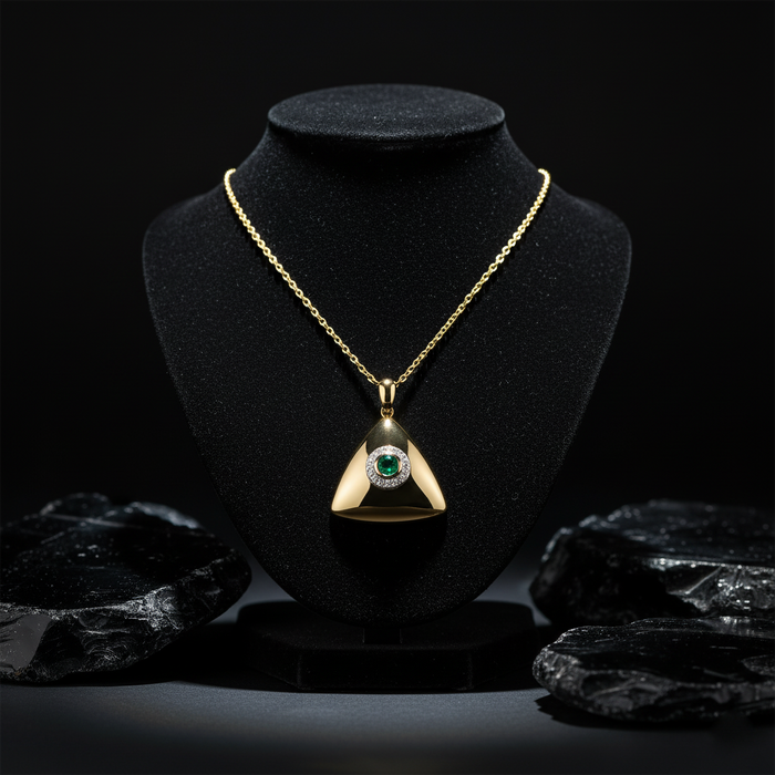 Emerald Pendant Diamond Necklace in 14K Yellow Gold