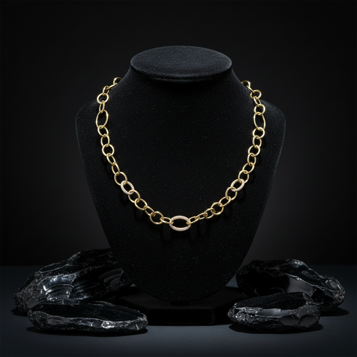 Pave Diamond Connectors Link Necklace in 14K Yellow Gold