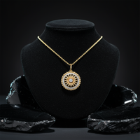 Diamond Black Enamel Sunburst Pendant Necklace in 14K Yellow Gold