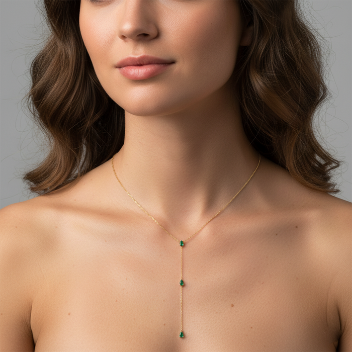 Emerald Drop Accents Lariat Necklace in 14K Yellow Gold