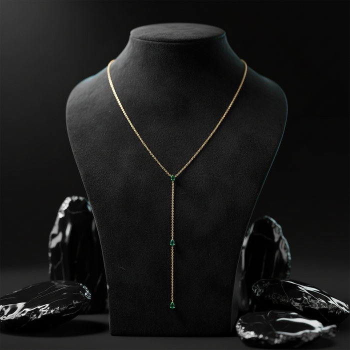 Emerald Drop Accents Lariat Necklace in 14K Yellow Gold