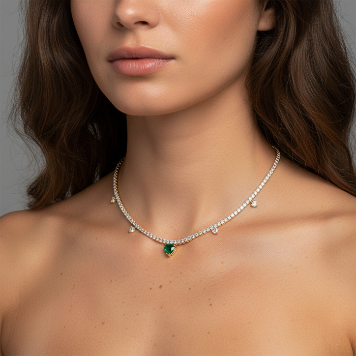 Heart Shape Station Necklace in 14K Yellow Gold