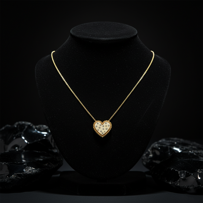 Green Diamond Heart Necklace in 14K Yellow Gold
