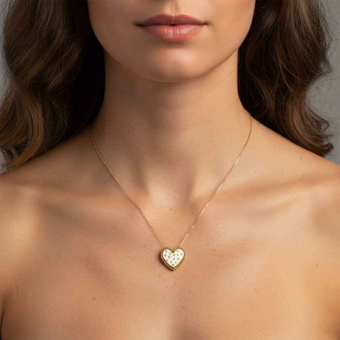 Green Diamond Heart Necklace in 14K Yellow Gold