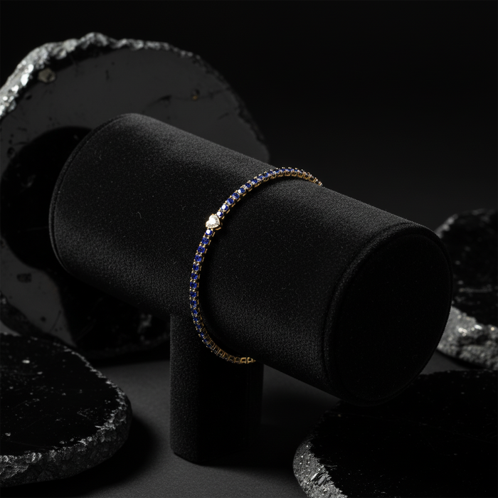 Blue Orbit Slim Sapphire Diamond Accent Bracelet in 14K Gold