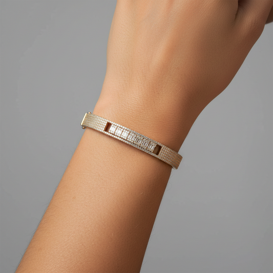 Boho Vintage Diamond Bangle Bracelet in 14K Yellow Gold